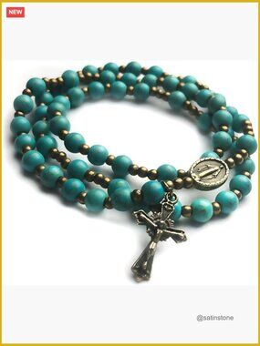 Genuine Turquoise Stone 5-Decade Catholic Rosary Bracelet